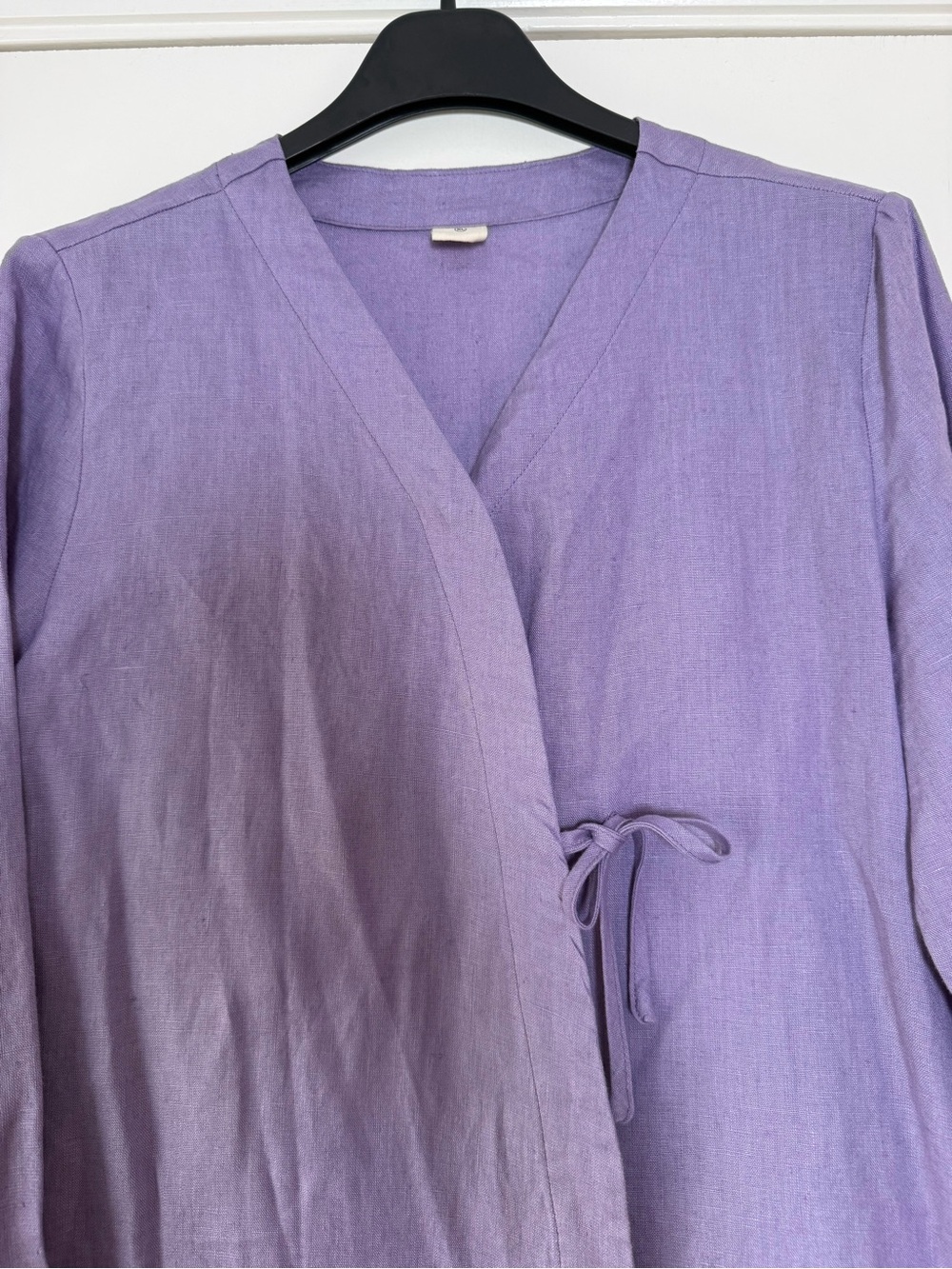 Lintico 100% Linen Wrap Front Top Jacket Cross Over Lagenlook Lavender Purple XL - Picture 2 of 10